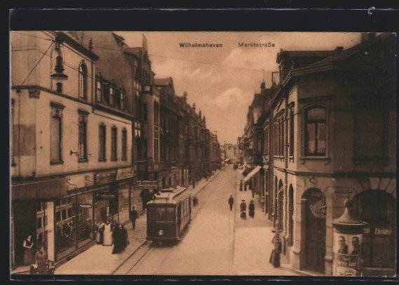 Strassenbahn in der Marktstraße Wilhelmshaven im Jahr 1916 besucht mit der Zeitumkehrkapsel Wilhelmshaven